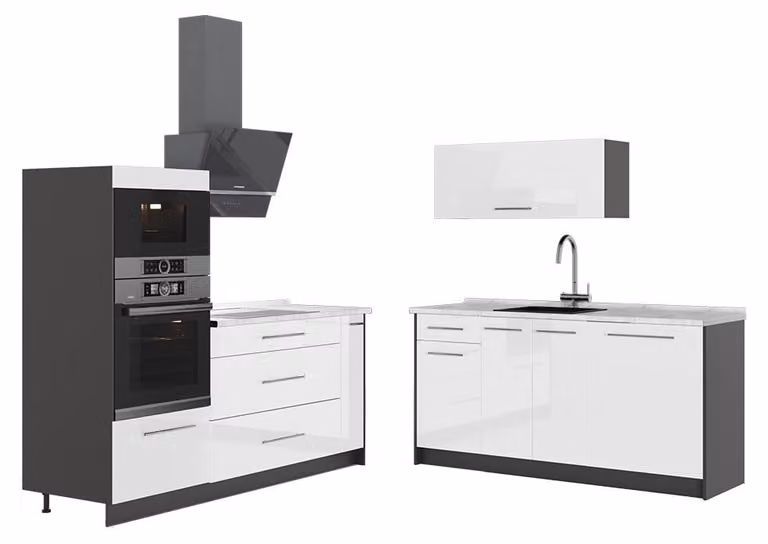 Cucina Vicco Fame-Line Bianco lucido/Antracite 340 cm, PL Marmo, Model 63683
