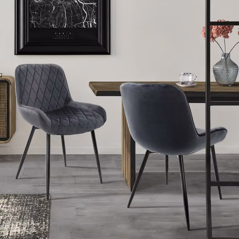 ML-Design set di 2 sedie da pranzo con schienale e braccioli, antracite, seduta in velluto, sedia imbottita con gambe in metallo