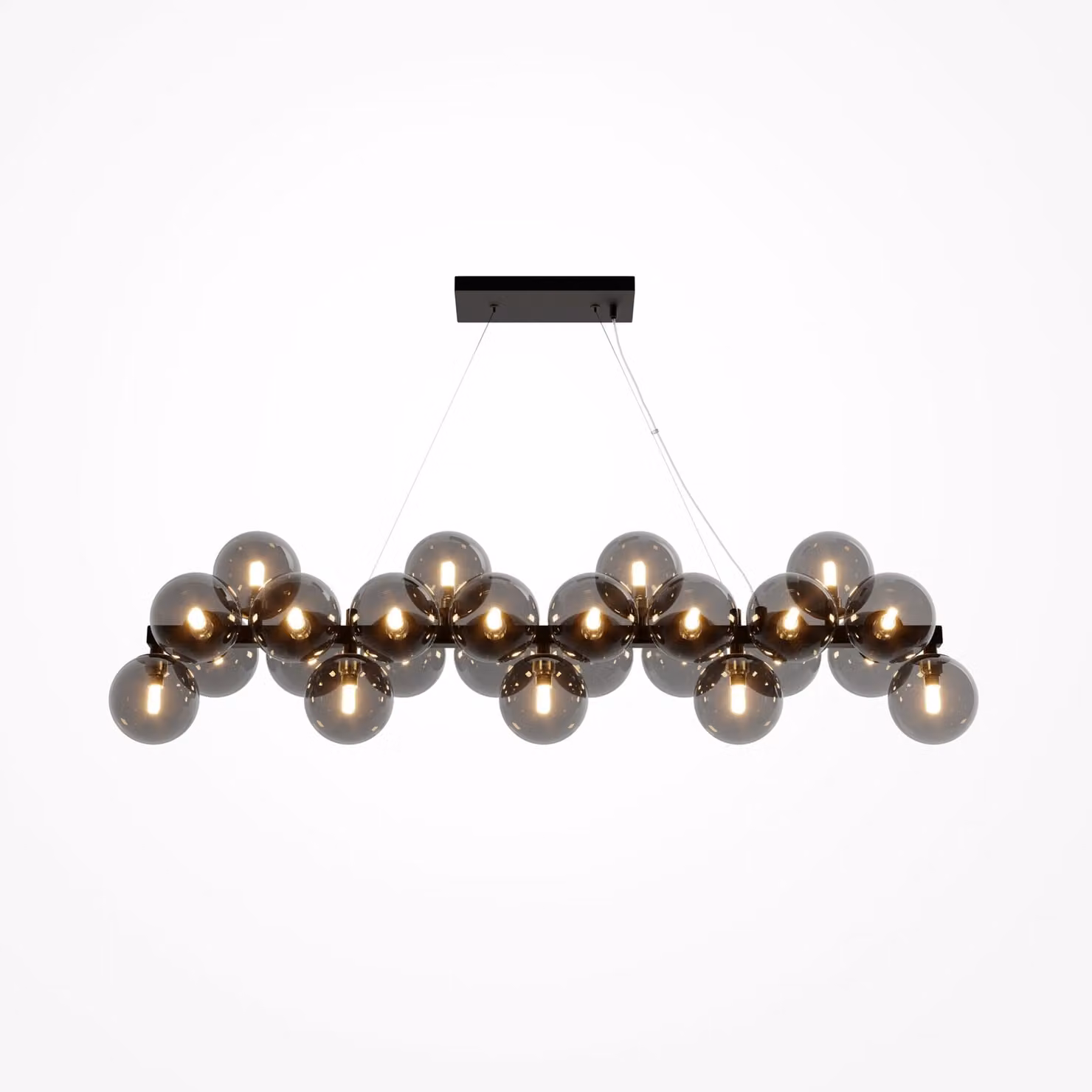Lampadario Contemporaneo Dallas Metallo Nero 25 Luci Diffusori Vetro Nero Specchiato