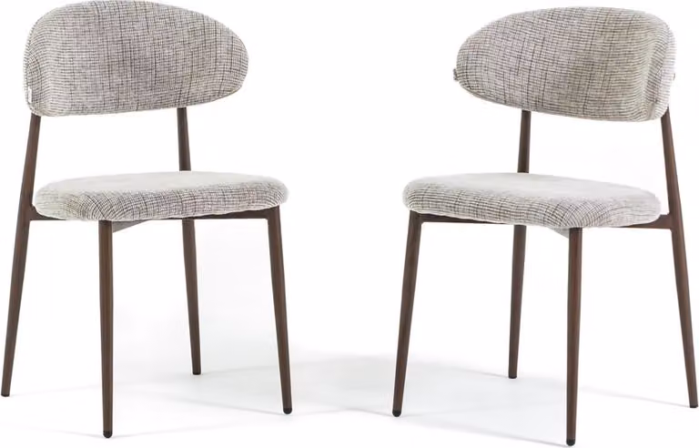 Set di 2 sedie da pranzo MOIRA con seduta imbottita e rivestimento in tessuto, gambe in metallo effetto legno, design elegante e moderno per cucina e sala da pranzo