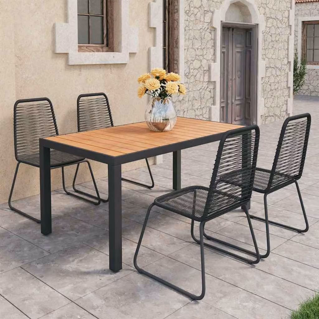 Set da pranzo da giardino vidaXL in 5 pezzi in rattan e metallo, colore nero e marrone
