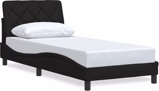 Letto singolo moderno in tessuto nero con struttura in metallo e MDF, L/P/H: 80 x 200 x 74,5 cm – 1