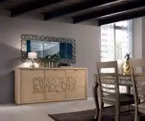Credenza Eva KIVIO in legno massiccio di rovere e frassino naturale stile shabby chic color beige e marrone