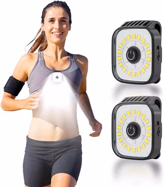 Mini lampada per la corsa, confezione da 2 mini lampade a clip con 4 impostazioni, luci di sicurezza ricaricabili per escursioni notturne, luce da campeggio per escursioni, jogging e passeggiate con il cane