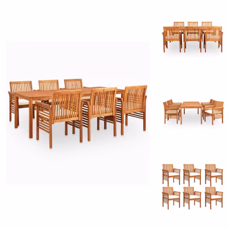 vidaXL Set da pranzo da giardino 7 pezzi con cuscini in legno massiccio di acacia - Set di mobili da giardino