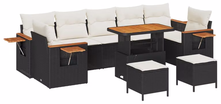 Set Divano da Giardino 10 pcs Nero polyrattan
