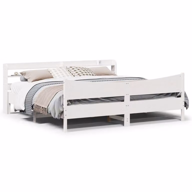 Letto con testiera vidaXL in legno massello di pino bianco stile rustico L/P: 200 x 200 cm