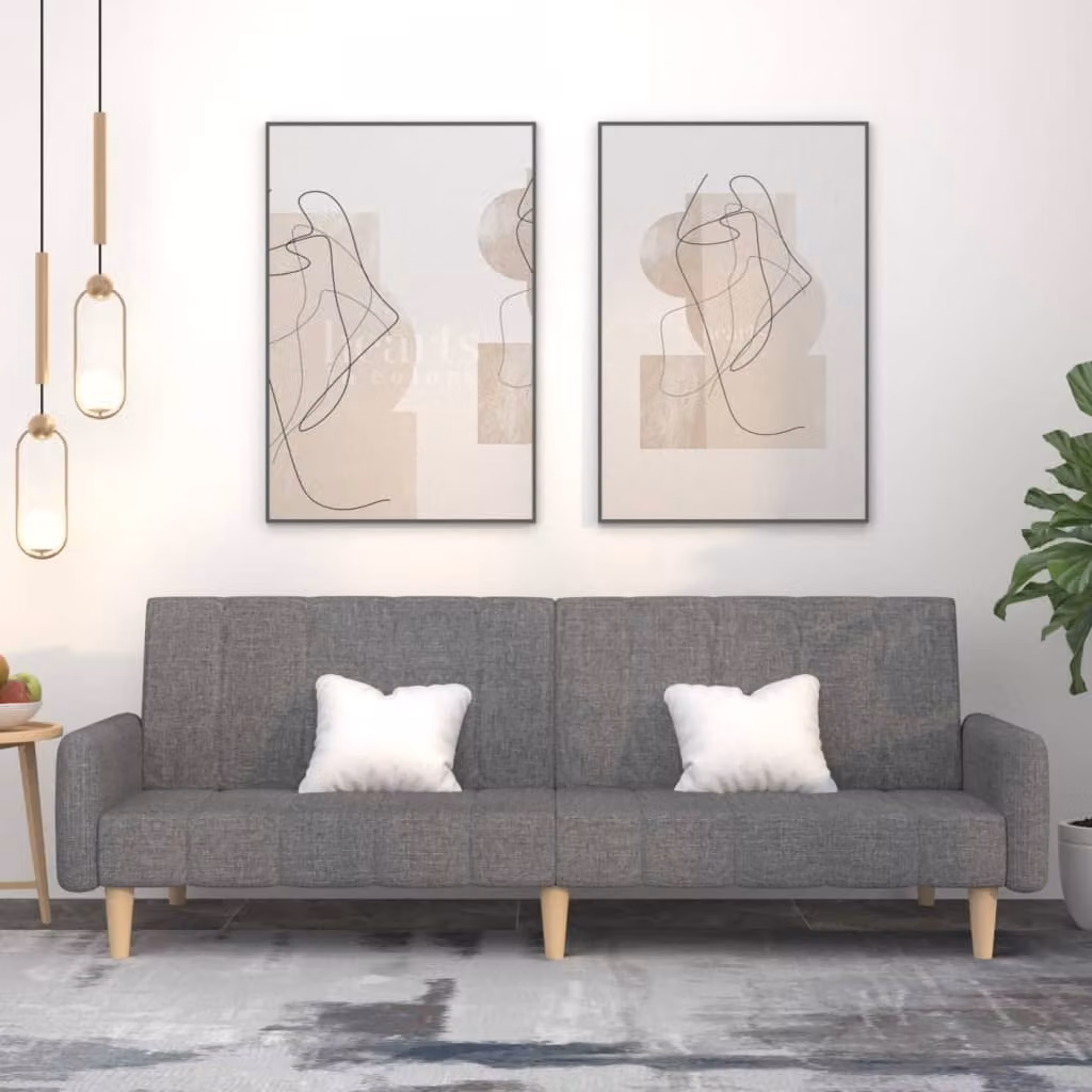 vidaXL Divano Letto Click-Clack Moderno in Tessuto Grigio con Struttura in Legno Solido e Poggiatesta Regolabile