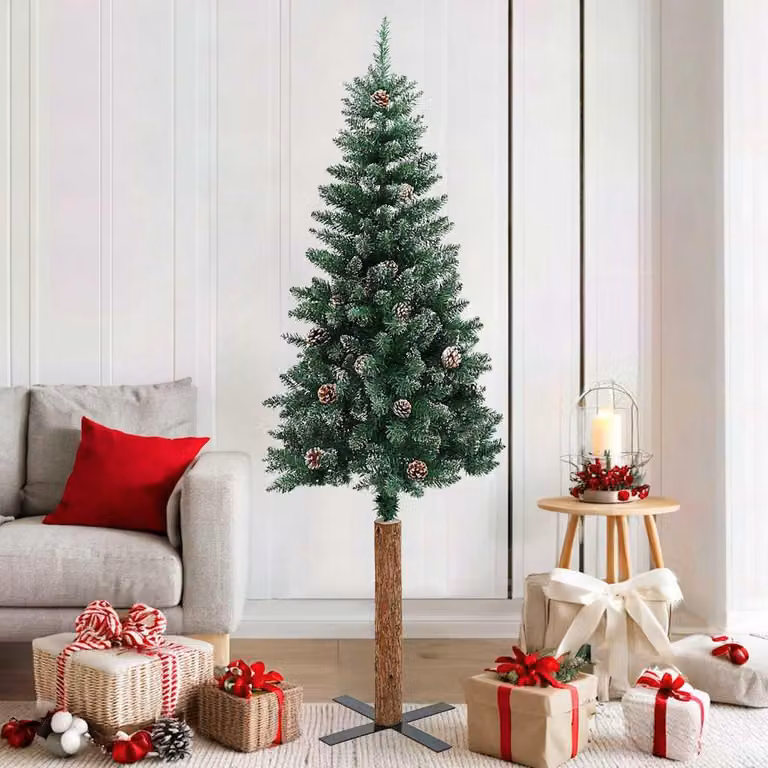 Maison Exclusive - Albero di Natale slanciato in vero legno con decorazioni «Neve verde», 180 cm