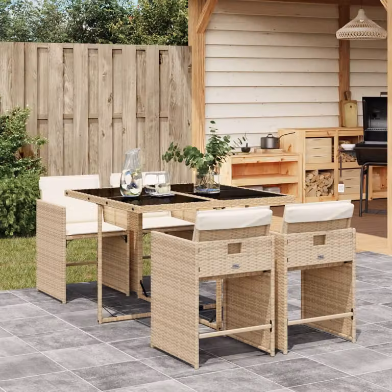 Set da pranzo da giardino vidaXL in polyrattan con cuscini beige e piano in vetro