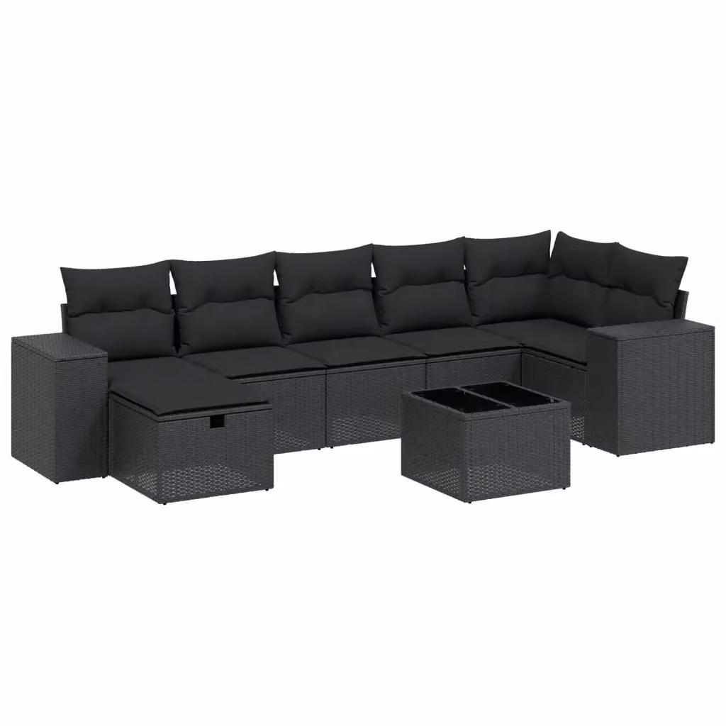 vidaXL Set Divani da Giardino a L con Cuscini 8 pz Nero in Polyrattan e Metallo – 2