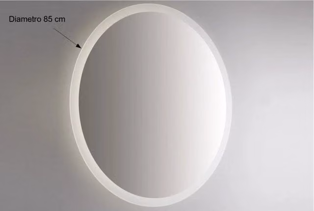 Specchio da Parete Retroilluminato a LED Rotondo 85 cm spessore 4 mm con sabbiatura Perimetrale