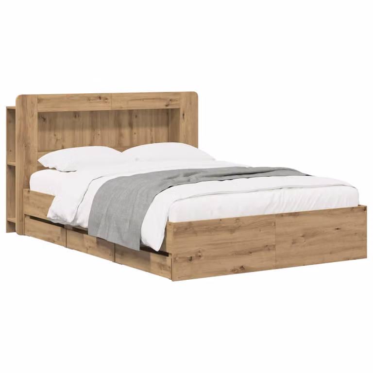 Struttura letto con contenitore e testata vidaXL in legno Rovere Artigianale, marrone, L/P/H: 120 x 200 x 135 cm