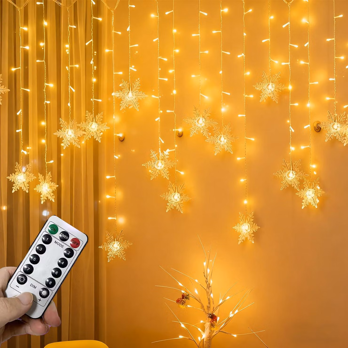 Illuminazione a LED a forma di fiocchi di neve, grigia, con telecomando