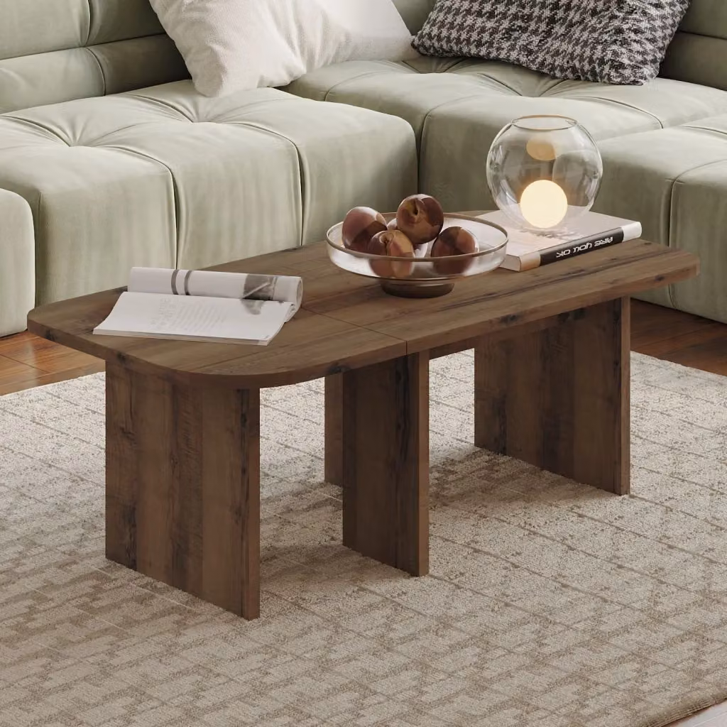 Set di tavolini nido moderni HANAH HOME in legno marrone L/P/H: 90 x 45 x 35 cm – 2