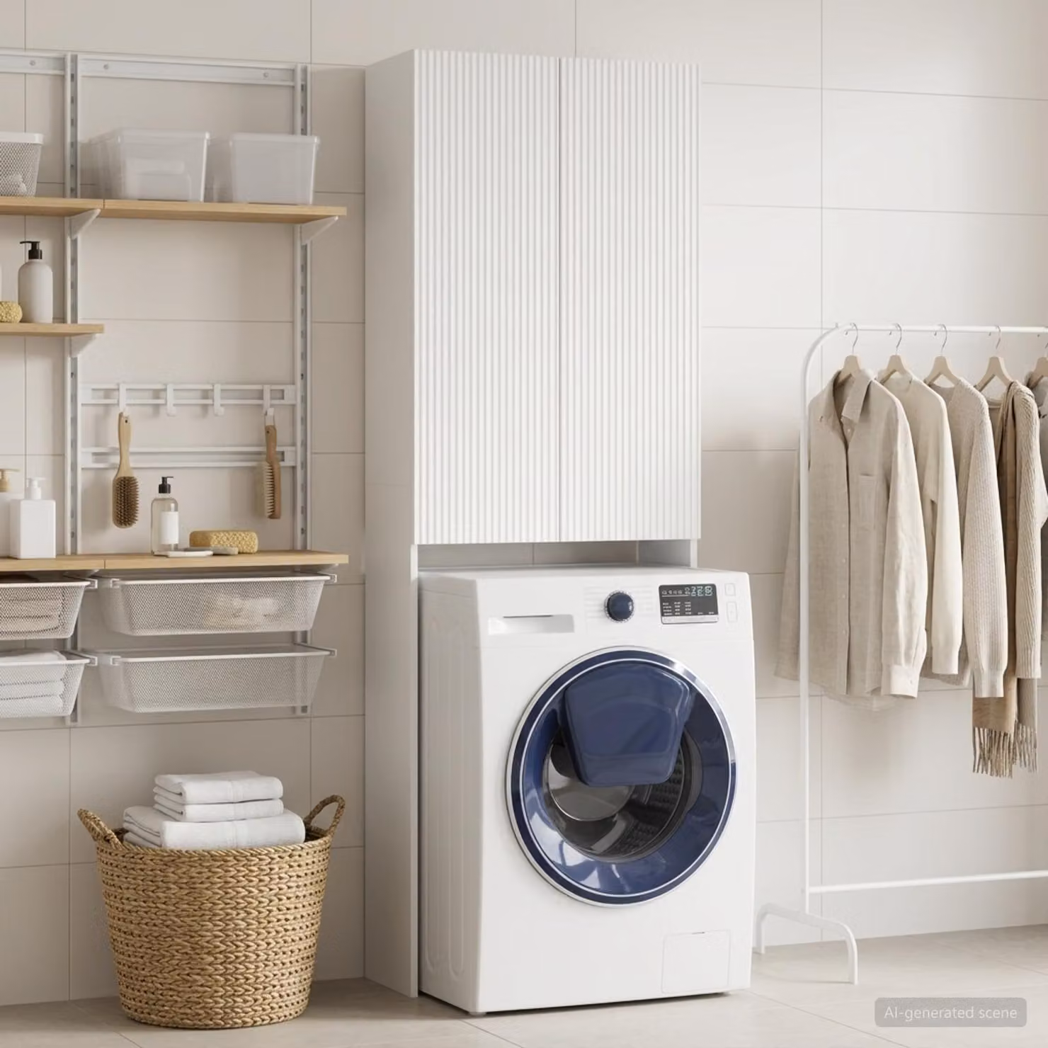 Mobiletto da bagno vidaXL ARNHEM bianco con ante a battente L: 66 cm, P: 25,5 cm, H: 190 cm
