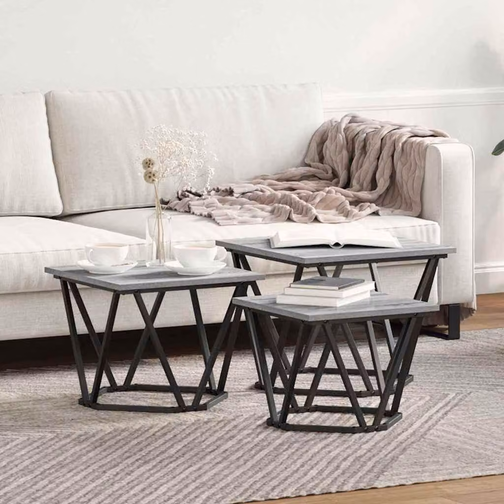 Maison Exclusive - Tavolino da caffè, set di 3 pezzi, colore grigio Sonoma, dimensioni 50 x 50 x 40 cm