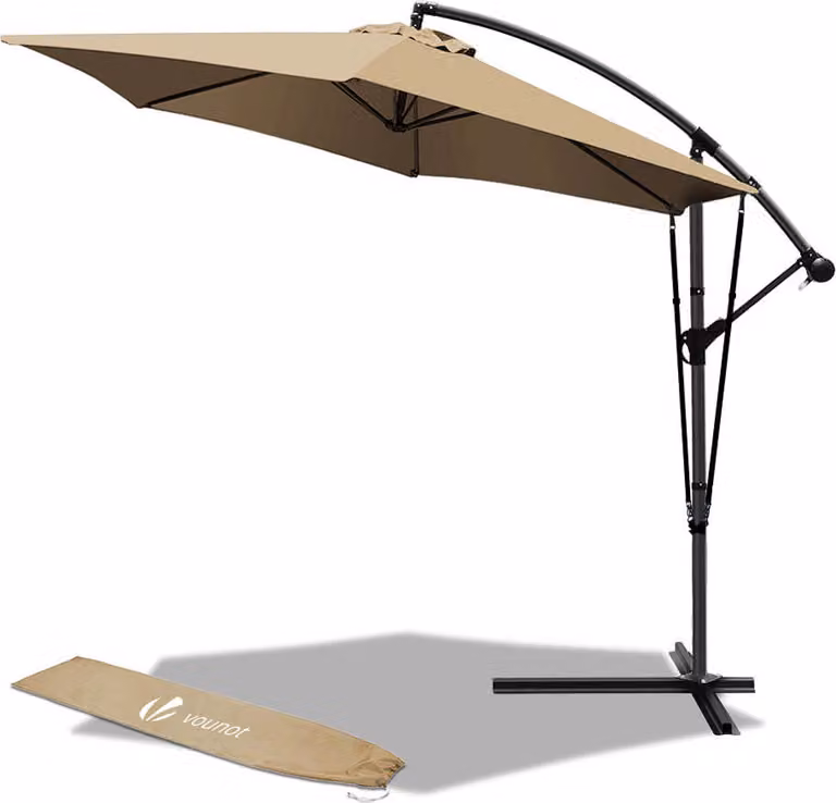 VOUNOT® Ombrellone a braccio lungo da 300 cm, con sistema antivento e fodera protettiva, color kaki