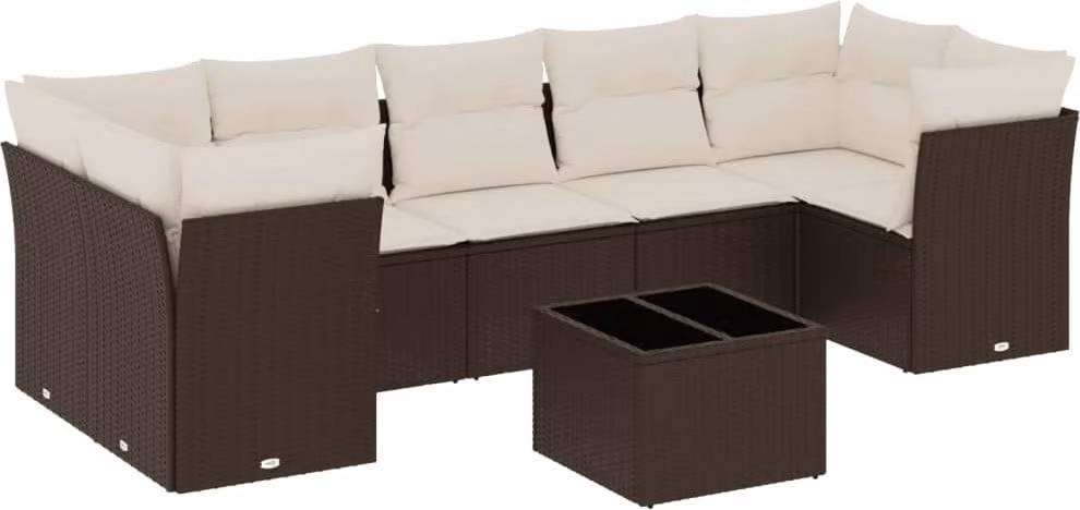 Set Divani da Giardino 8 pz con Cuscini Marrone in Polyrattan