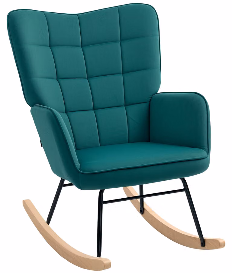 Sedia a dondolo - Sedia da neonato - Poltrona allattamento - Poltrona in velluto - Verde scuro - Rivestimento in velluto