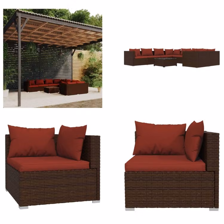 vidaXL set salotto da giardino 9 pezzi con cuscini in rattan marrone - set salotto da giardino - set salotto da giardino - set salotto in rattan
