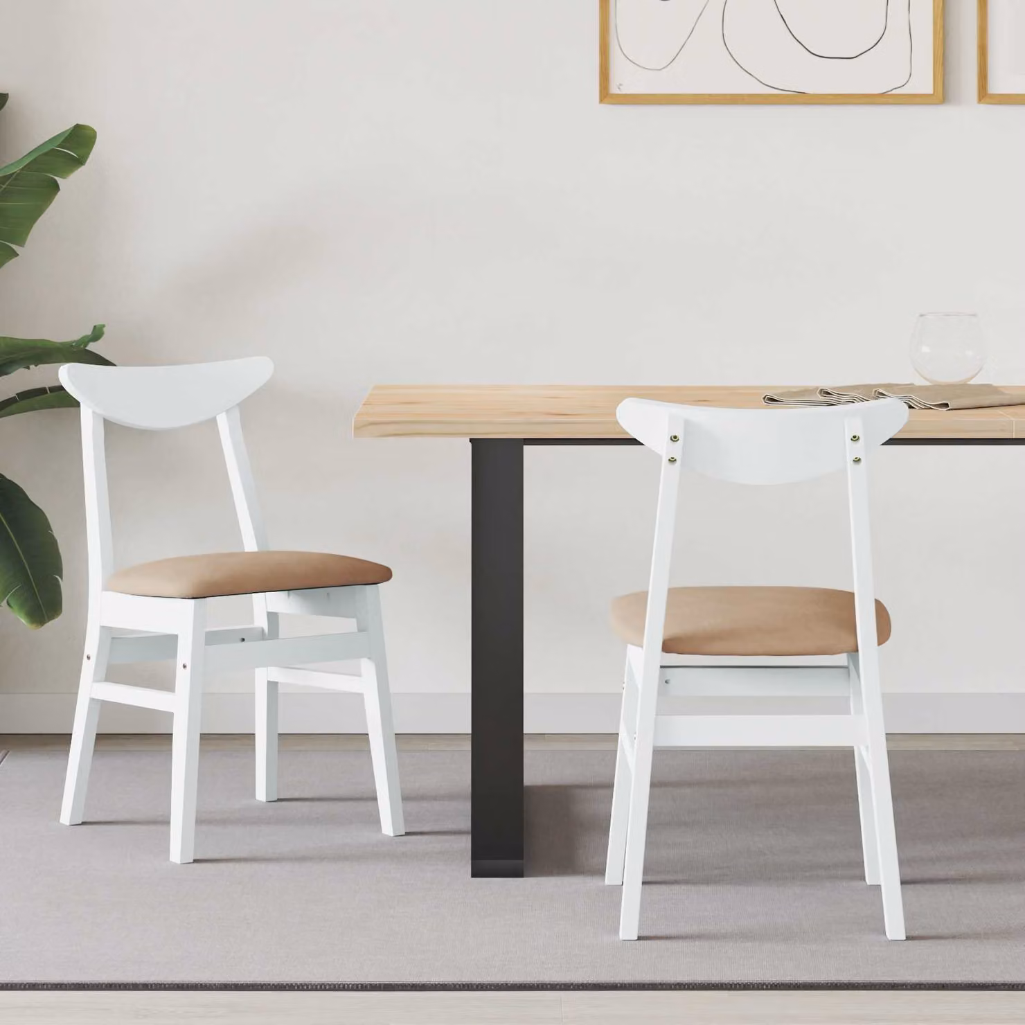 Set di 2 sedie da pranzo moderne vidaXL in legno di gomma bianco