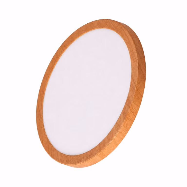 Plafoniera LED rotonda Ø300 mm 24W IP44 da incasso/superficie effetto legno, CCT 3000K-4000K-6000K, taglio regolabile Ø65-270 mm, design ultrasottile 17 mm.