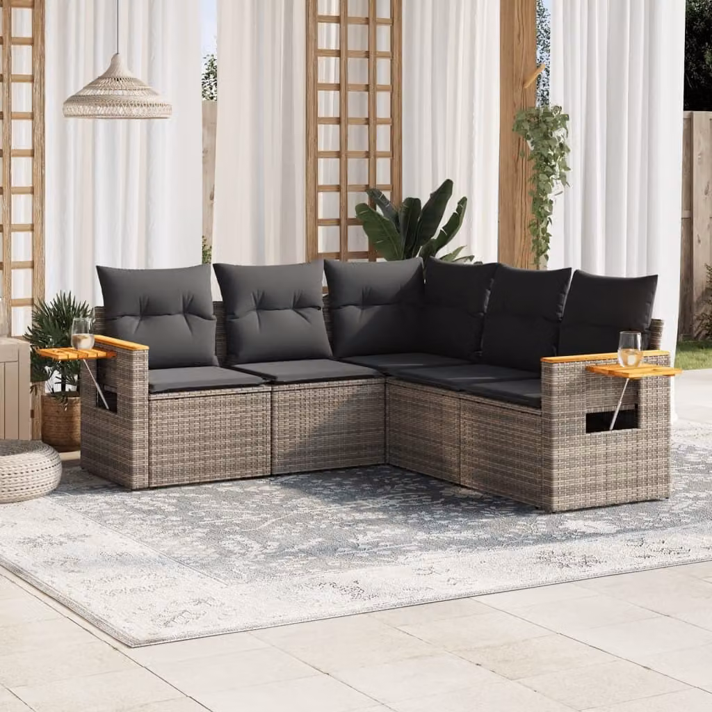 Maison Exclusive - Set Divano da Giardino 5 pz con Cuscini Grigio in Polyrattan