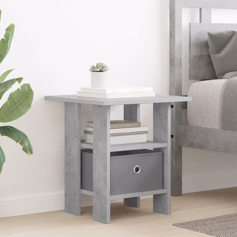 Comodino moderno vidaXL in legno ingegnerizzato grigio cemento, L 41 cm x P 40 cm x H 45 cm