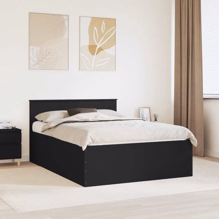 Struttura del letto moderna vidaXL in legno ingegnerizzato nero L/P/H: 190 x 140 x 90 cm