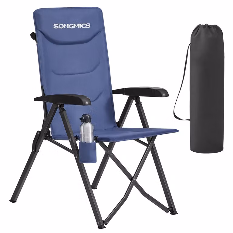 Sedia da Campeggio Pieghevole con Schienale Reclinabile, Blu