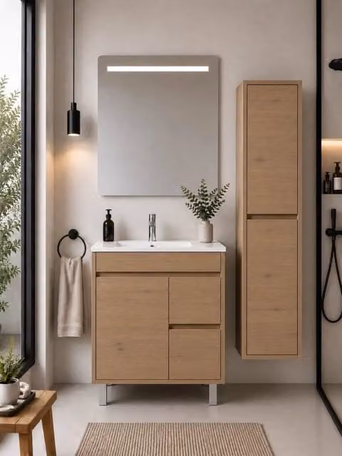 Mobile bagno con lavabo ORIGENBATH ISQUIA senza specchio 60x35 cm estepa con colonna