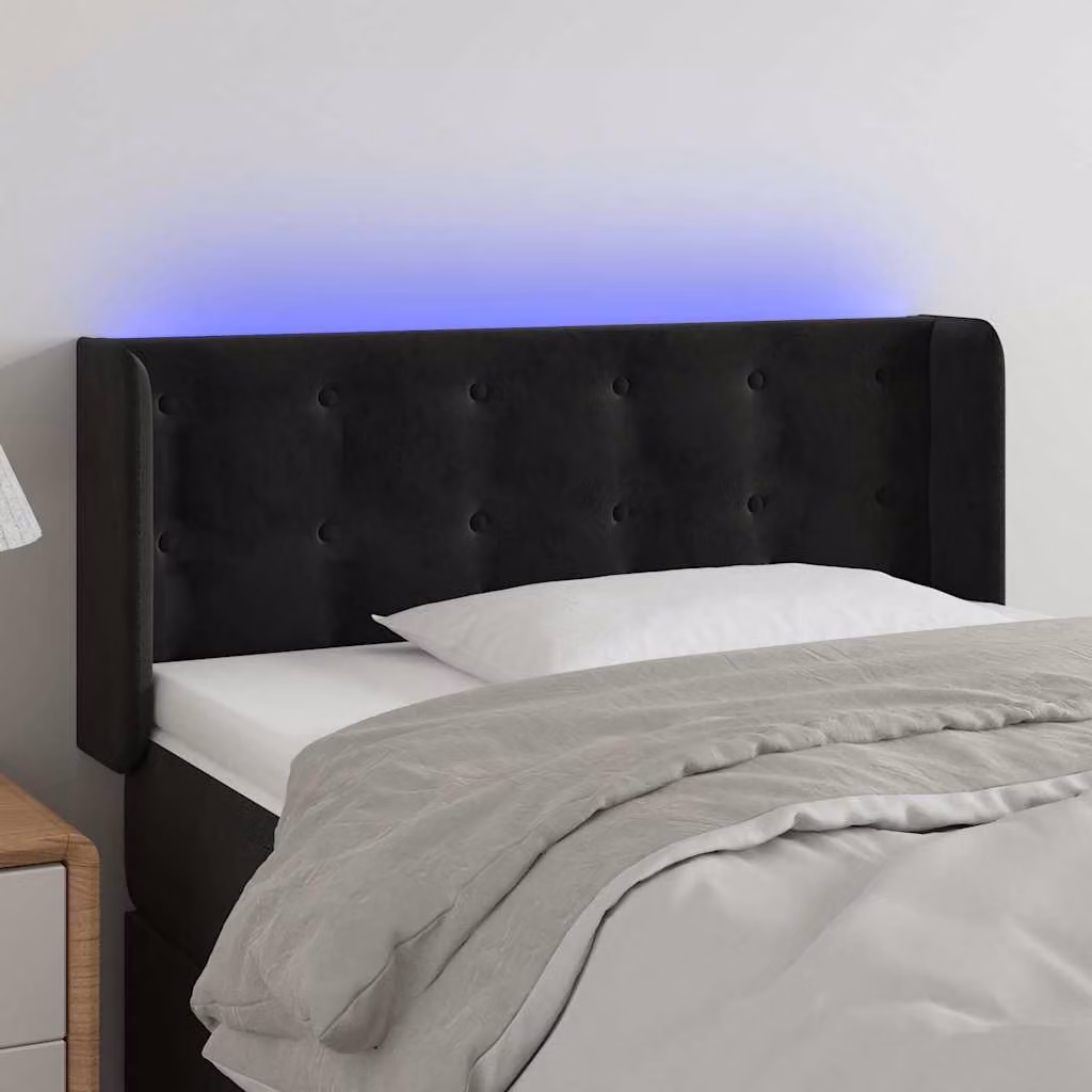 Testiera per letto vidaXL in velluto nero con illuminazione LED e porta di ricarica USB, L 103 cm, P 16 cm, H 78-88 cm