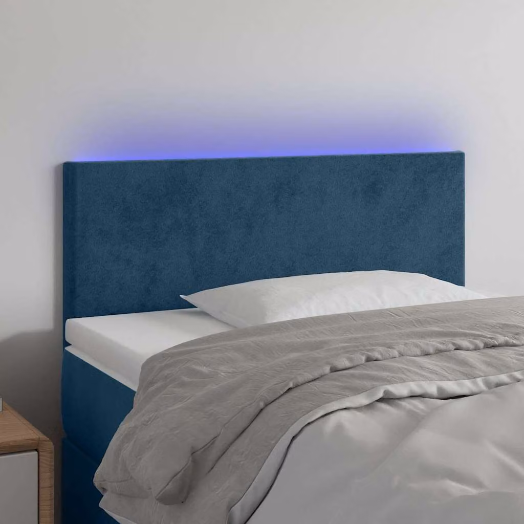 Testiera per letto vidaXL in tessuto blu con illuminazione LED e porta USB, L 90 cm, P 5 cm, H 78-88 cm