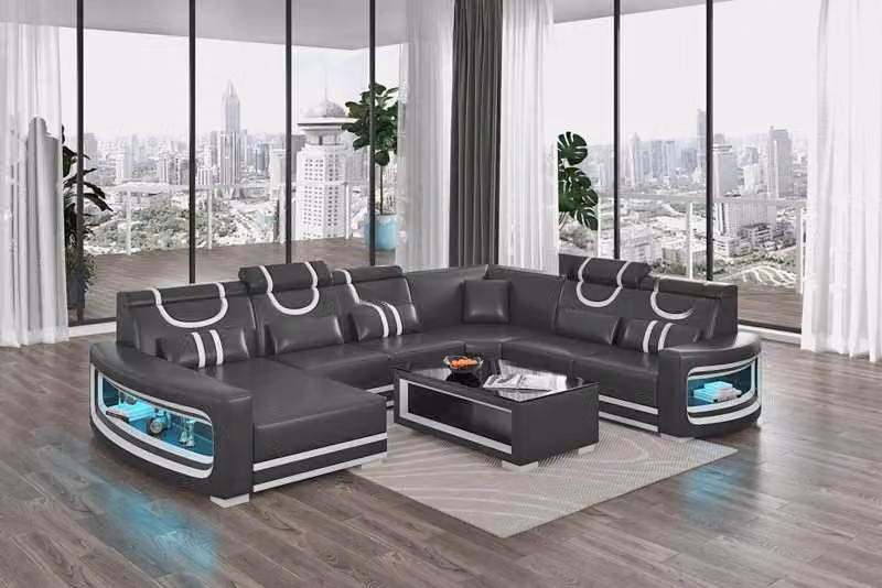 Wohnlandschaft Couchen Ledersofa Ecksofa U-Form Schwarz Sofa Groß