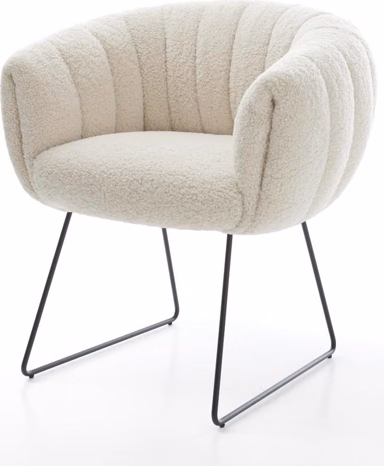 DELIFE Sedia da pranzo Jada-Flex Tessuto peluche Beige Struttura a slitta Nera Molle insacchettate