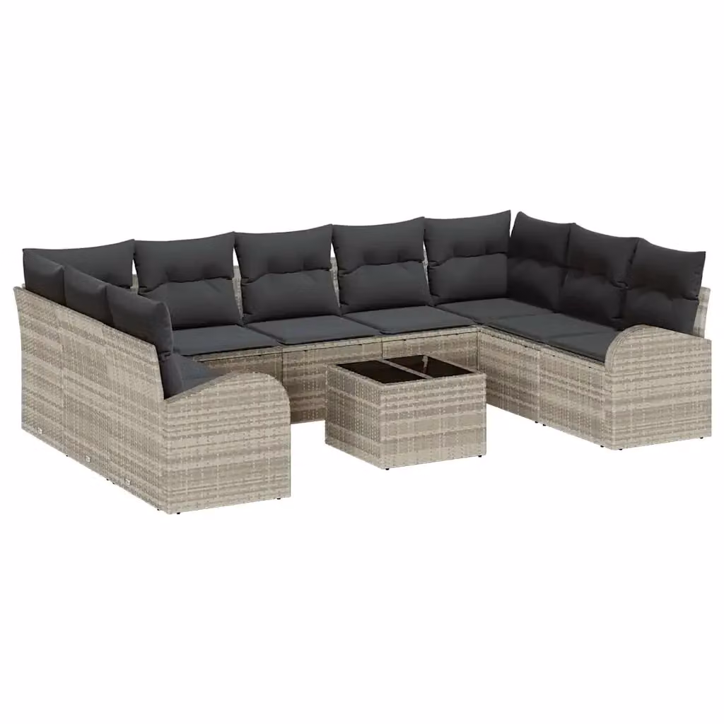 Set Divano da Giardino vidaXL 10 Pezzi in Polyrattan Grigio con Cuscini e Tavolino – 2