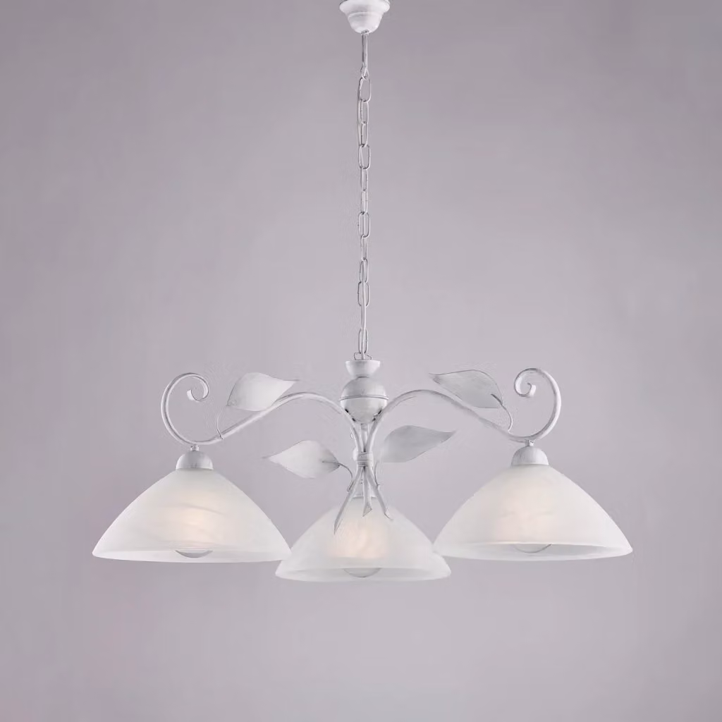 Lampadario Classico Esse Belight con 3 Luci in Ferro Battuto e Vetro Bianco e Argento – 2