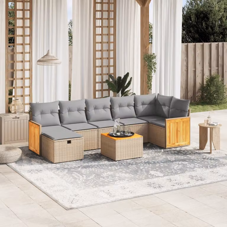 vidaXL Set Divano da Giardino a L 8 pz con Cuscini Beige e Grigio in Polyrattan e Acciaio