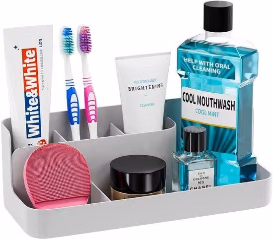 Portaspettolemi Ibenzoa® con 5 scomparti – design organizzativo impilabile, realizzato in ABS resistente all'acqua, con foro di scarico e base antiscivolo, ideale per bagno, lavabo e cucina