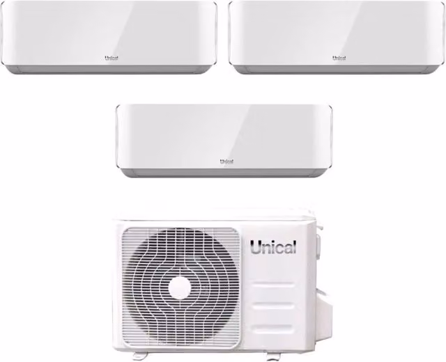Climatizzatore Condizionatore Split Inverter Unical Trial Serie AIR CRISTAL 10+13+13 con KMX4 28HE R-32 Bianco con Wi-Fi Opzionale