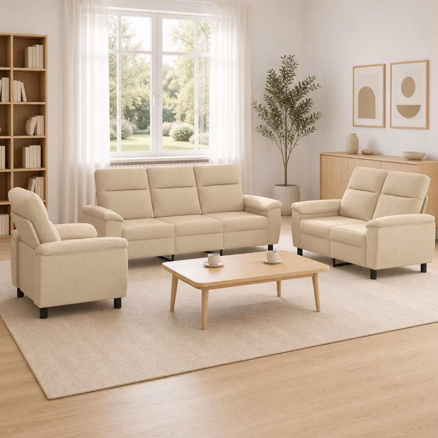 Set di 3 divani moderni vidaXL in tessuto beige con struttura in metallo per il tuo soggiorno