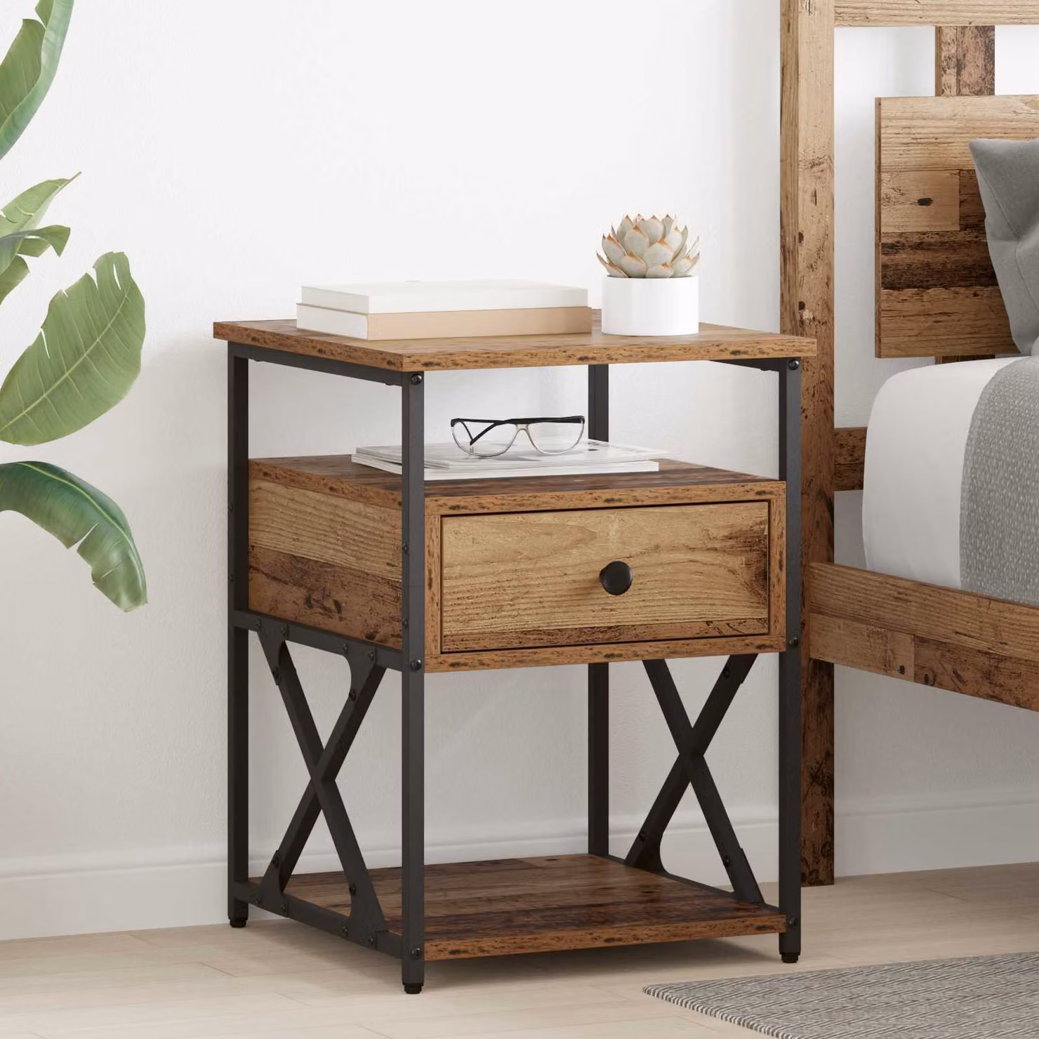 Armadio da notte vidaXL in legno effetto rustico marrone L 40 cm, P 42 cm, H 55 cm