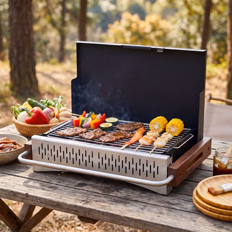 Barbecue a carbonella portatile da tavolo Costway in acciaio smaltato nero con griglia regolabile in altezza