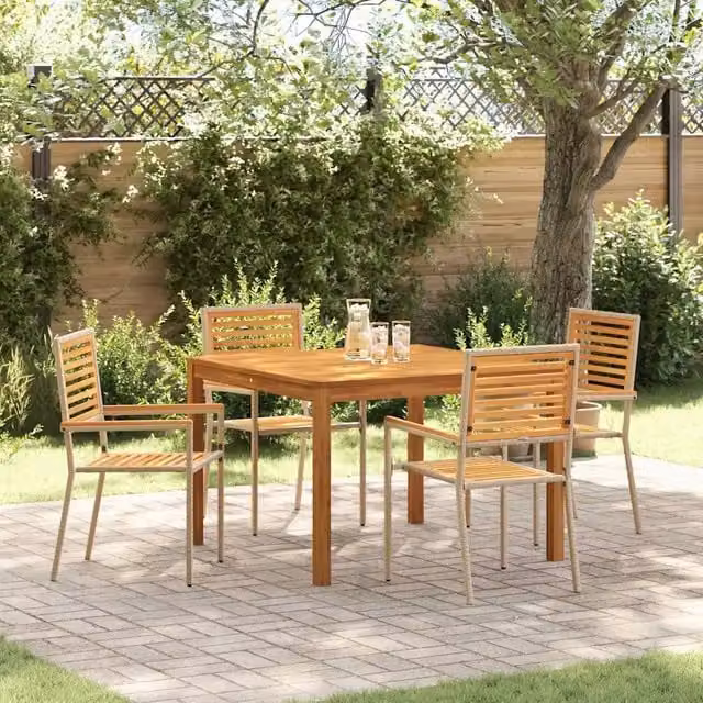 Set da Pranzo per Giardino 5 pz Beige Legno di Acacia Massello 3365534