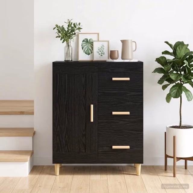 Credenza moderna vidaXL in legno MDF nero L: 69,5 cm, P: 34 cm, H: 90 cm