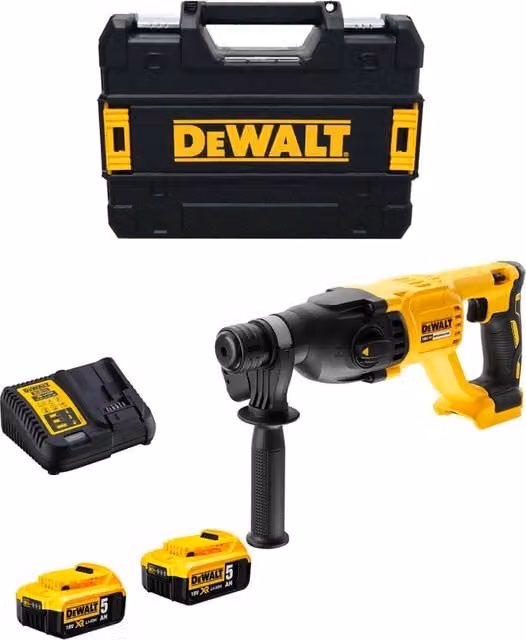 Tassellatore DeWalt DCH133P2T Giallo con 2 batterie da 5,0 Ah, caricabatterie DCB115 e sistema TSTAK II