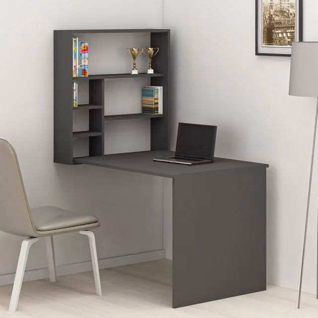 Scrivania DMORA Veglio moderna in MDF laminato, colore nero antracite, L: 90 cm, P: 59 cm, H: 74 cm – 1