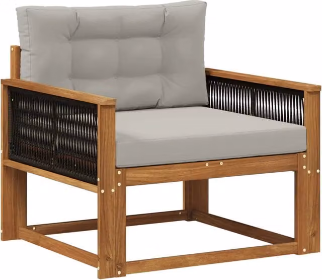 Divano centrale da esterno in legno di acacia con cuscini inclusi, colore naturale marrone e grigio – 1
