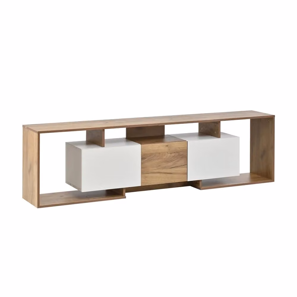Mobile TV Minimal bianco e legno per soggiorno L: 180 cm, P: 30 cm, H: 49 cm – 2